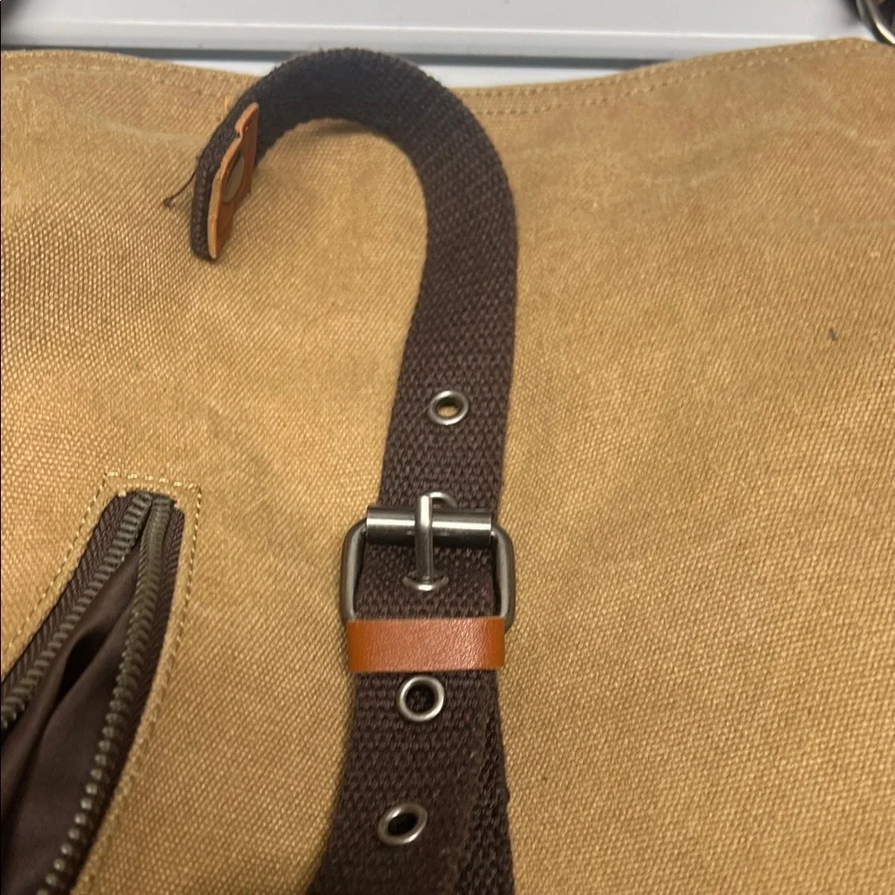 Tan Canvas and Brown Leather Men's Bag
